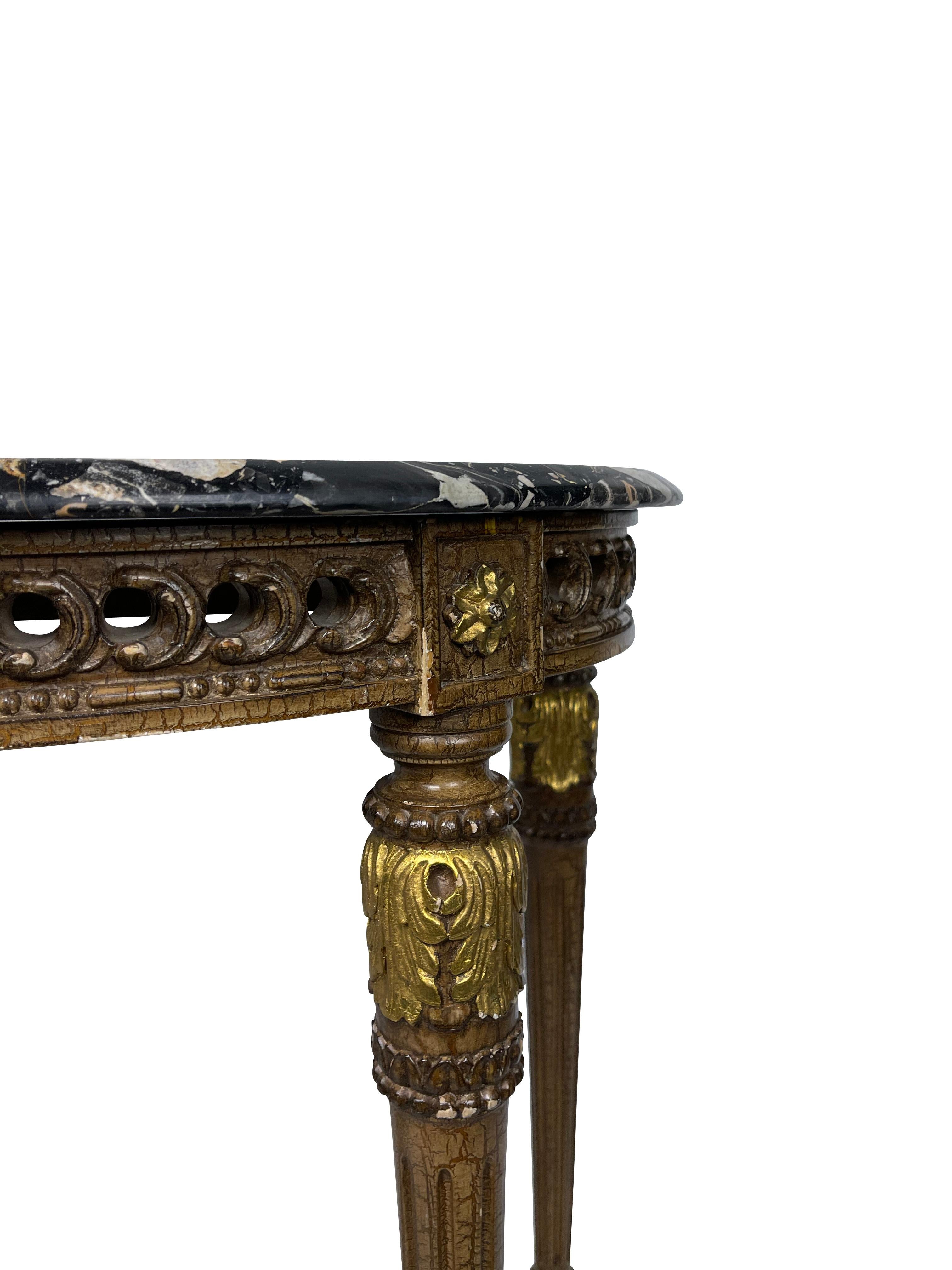Louis XVI Style Gold Gilt Black Marble Console Table 2