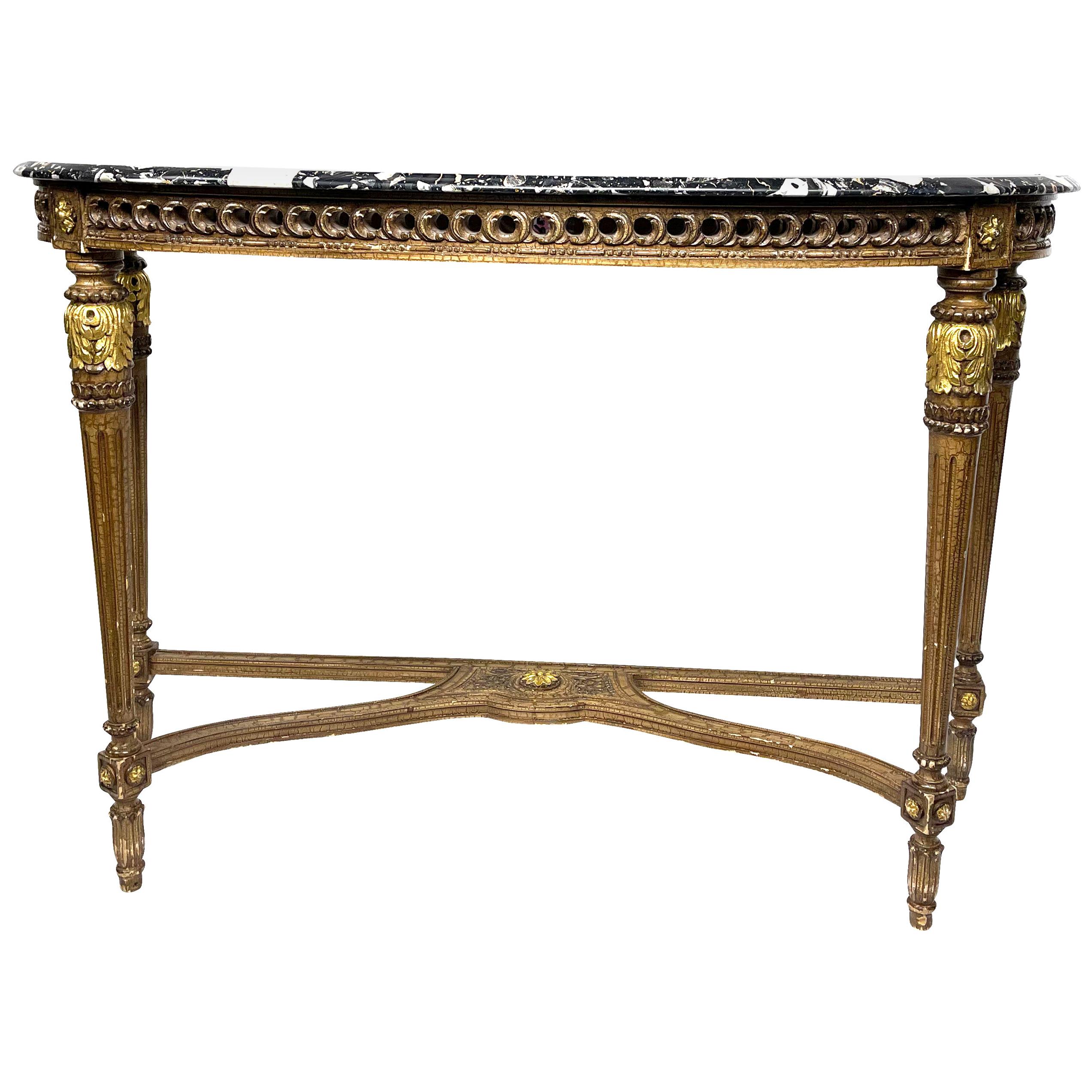 Louis XVI Style Gold Gilt Black Marble Console Table
