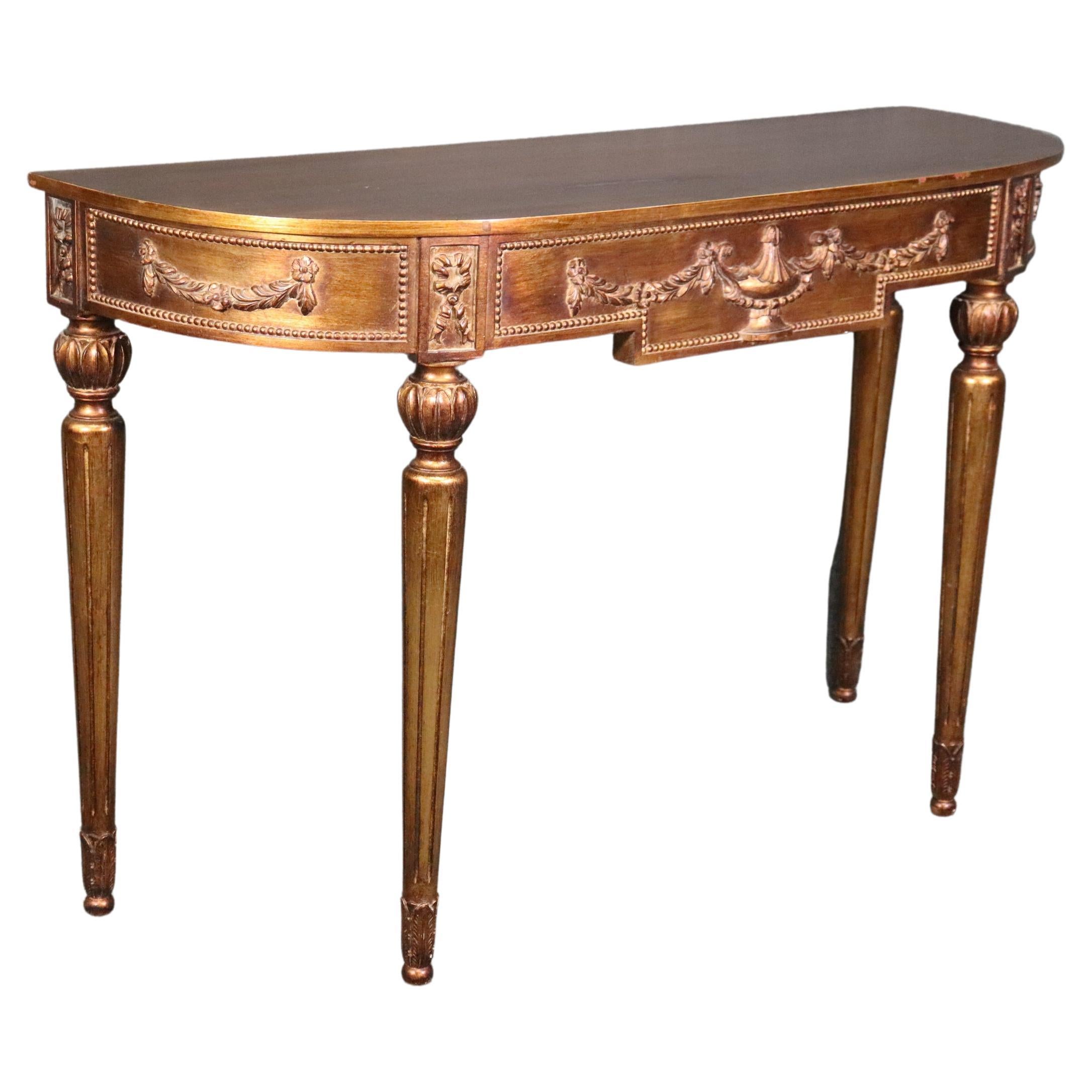 Louis XVI Style Gold Gilt Demilune Console Table For Sale