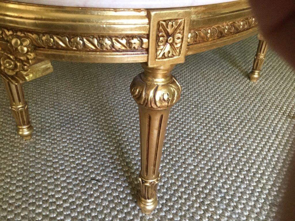 Italian Louis XVI Style Gold Gilt Marble Top Coffee Table For Sale
