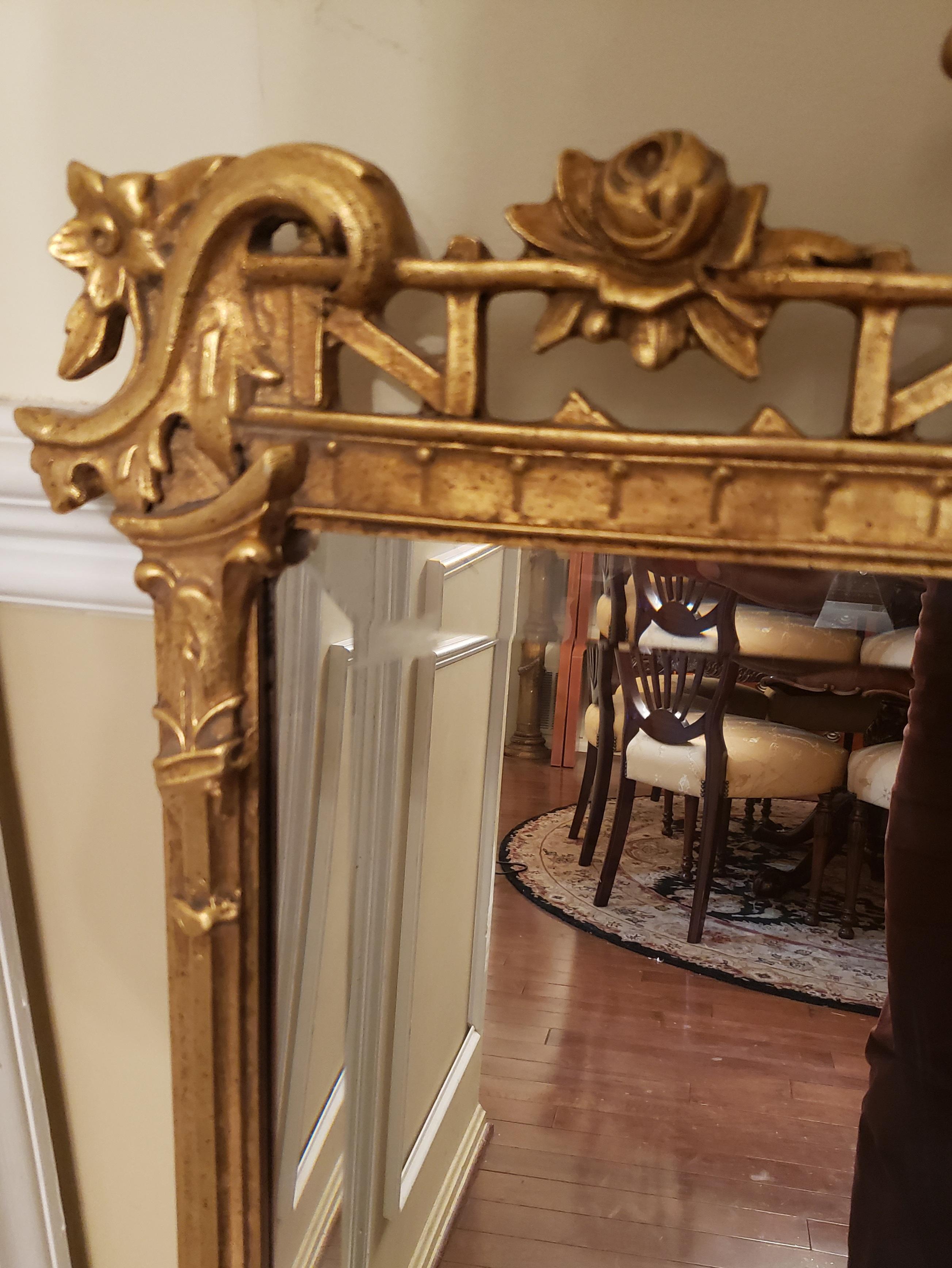 Hand-Carved Friedman Brothers' Louis XVI Style Gold Gilt Wood Frame Wall Mirror, Circa 1960s