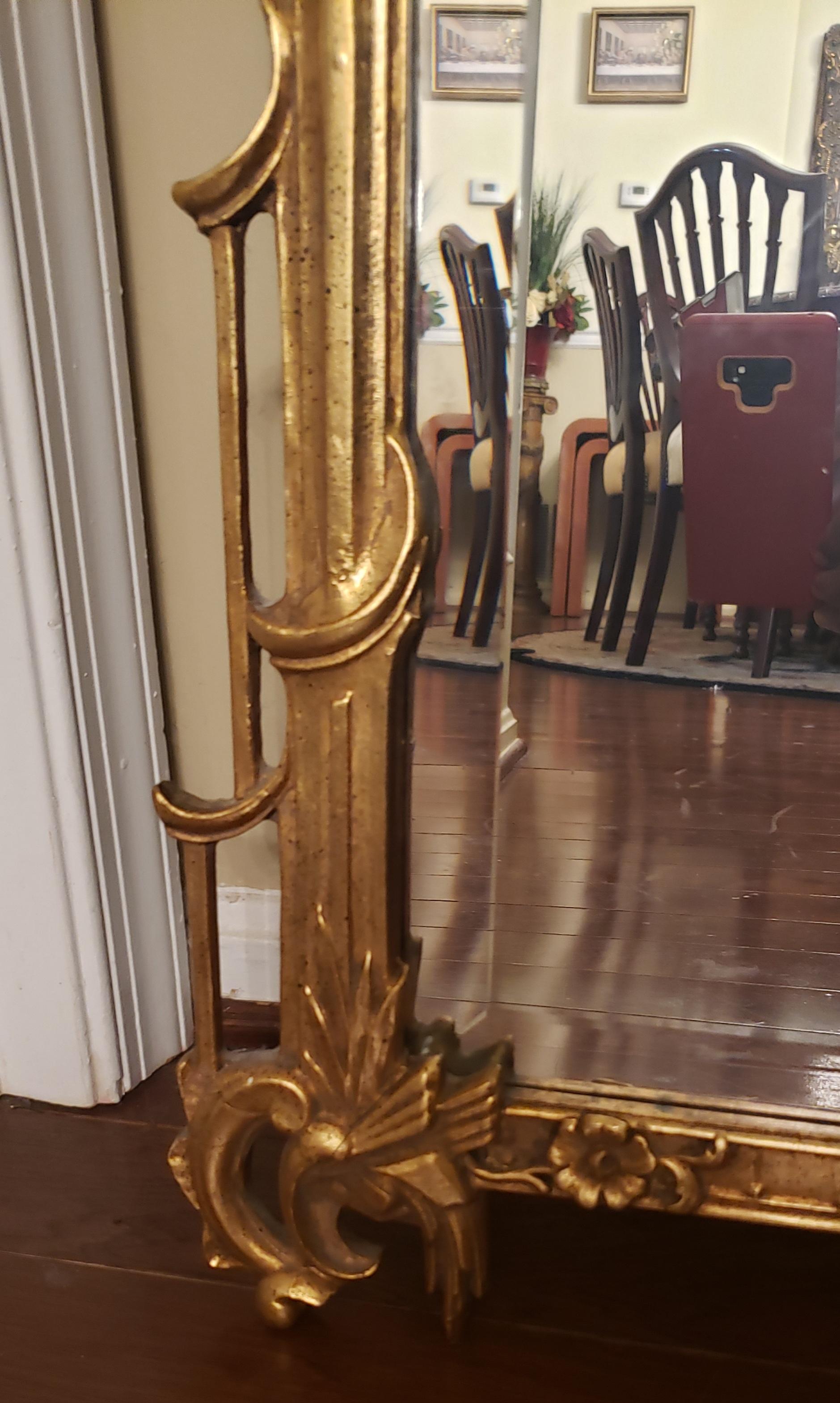 Glass Friedman Brothers' Louis XVI Style Gold Gilt Wood Frame Wall Mirror, Circa 1960s
