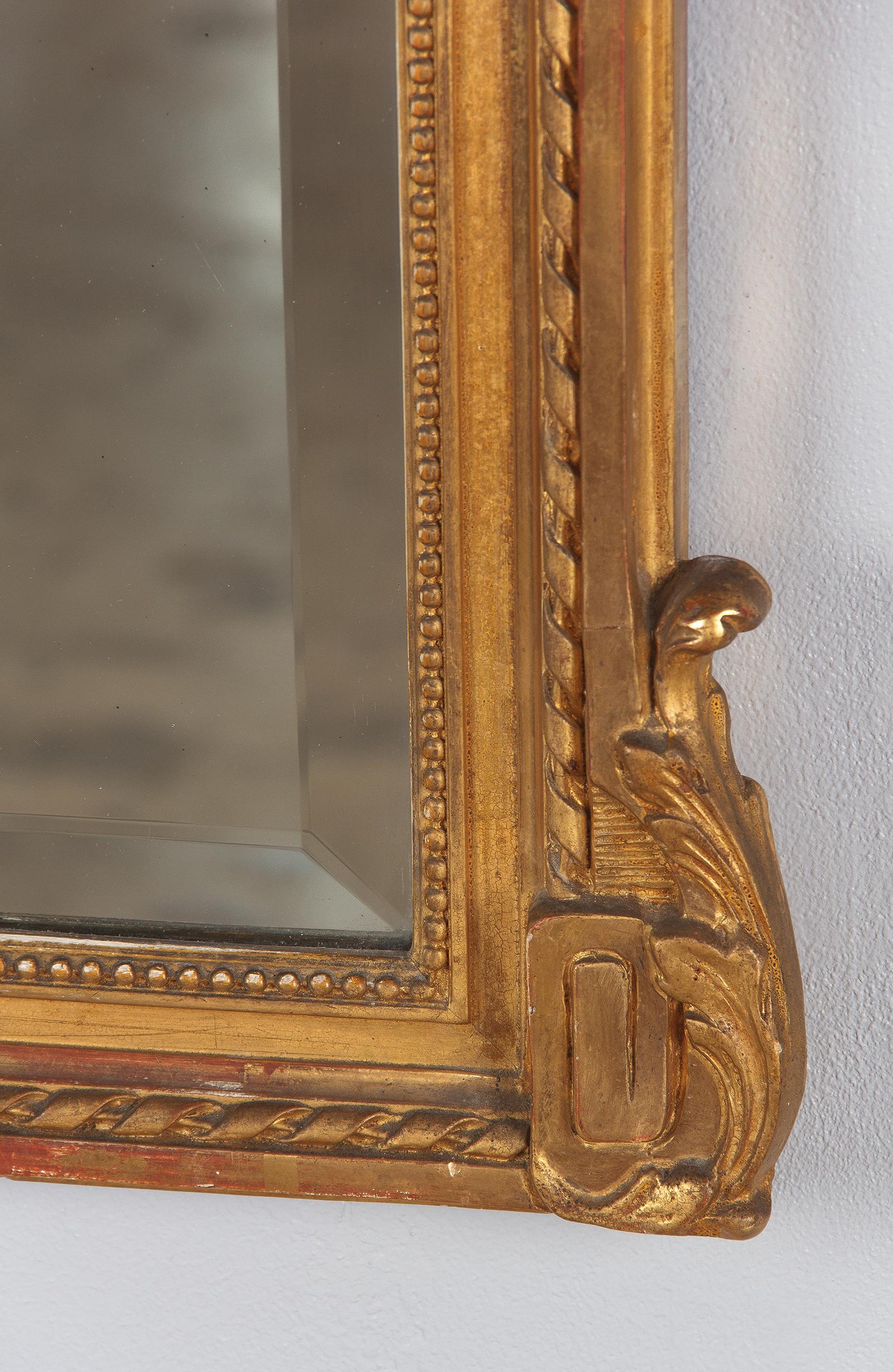 French Louis XVI Style Gold Leaf Beveled Mirror, circa 1930s 11