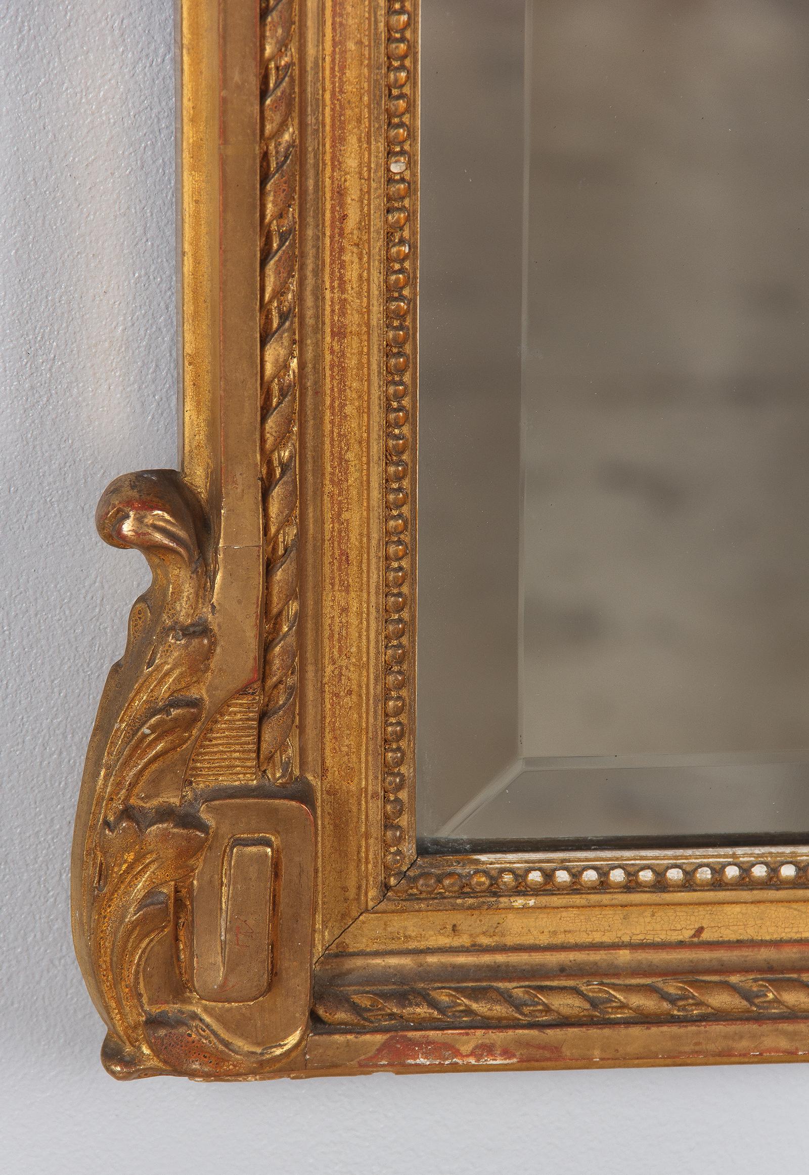 French Louis XVI Style Gold Leaf Beveled Mirror, circa 1930s 12