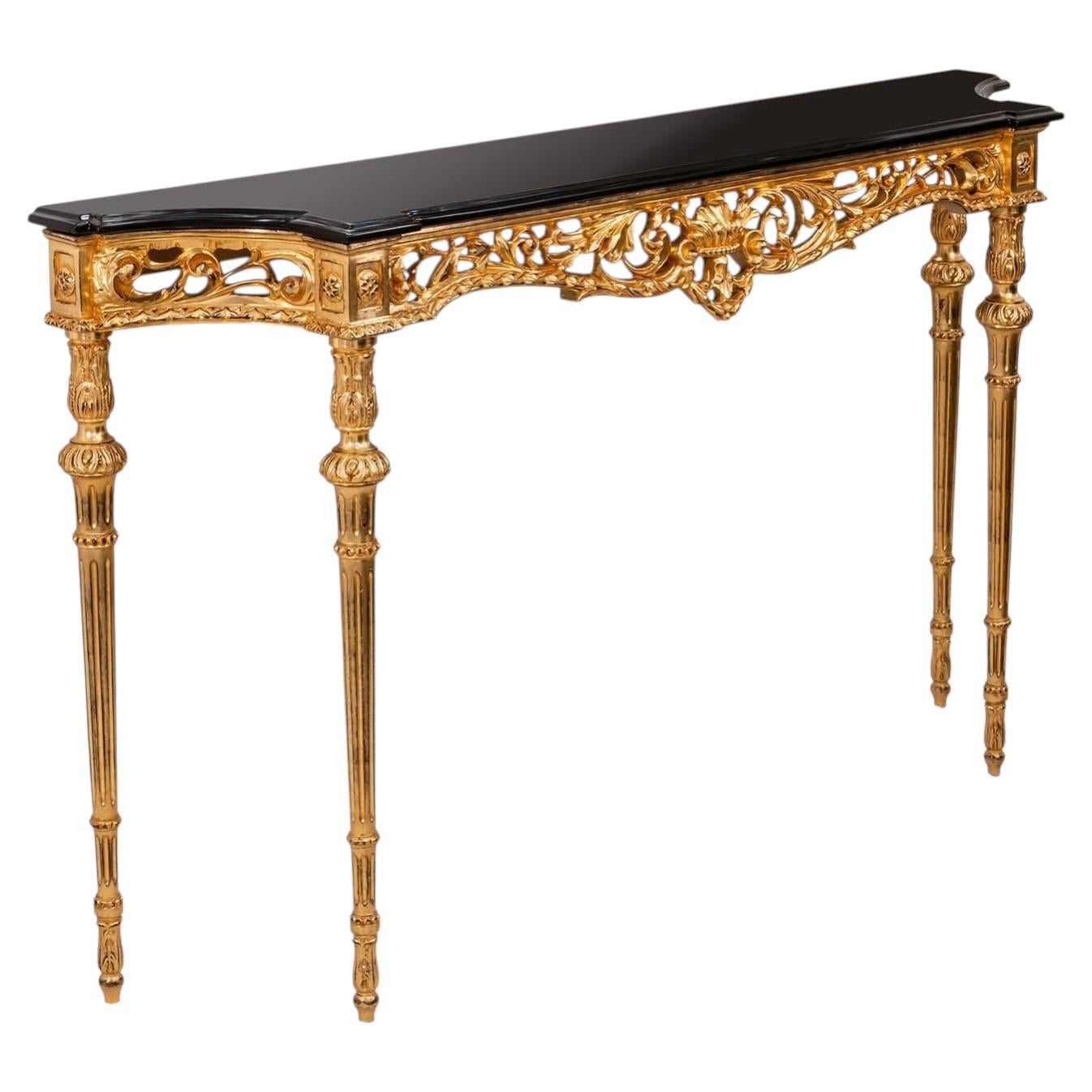 Louis XVI-Style Golden & Black Console