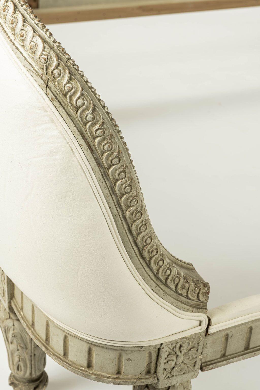 Hand-Carved Louis XVI Style Green-Gray Painted Full Size 'Double' Bed