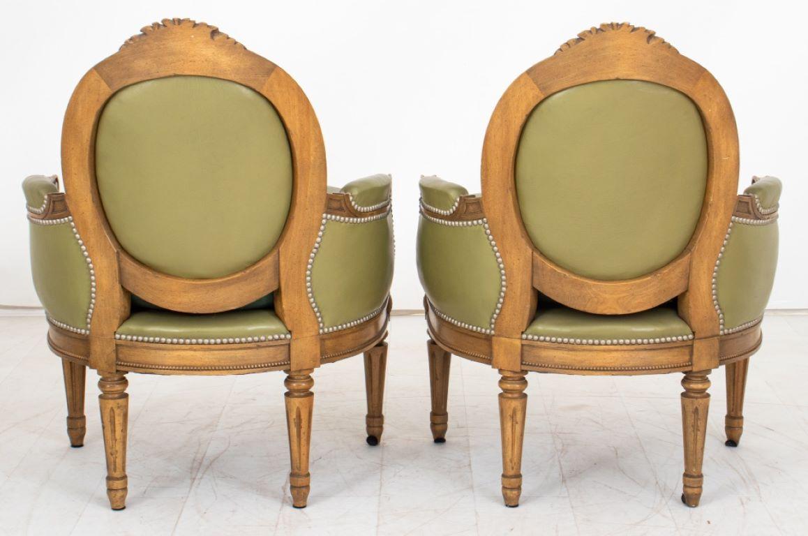 Louis XVI Style Green Leather Bergere Arm Chairs 2 4