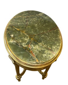 Louis XVI Style Green Onyx Top Gilded Wood Center Table