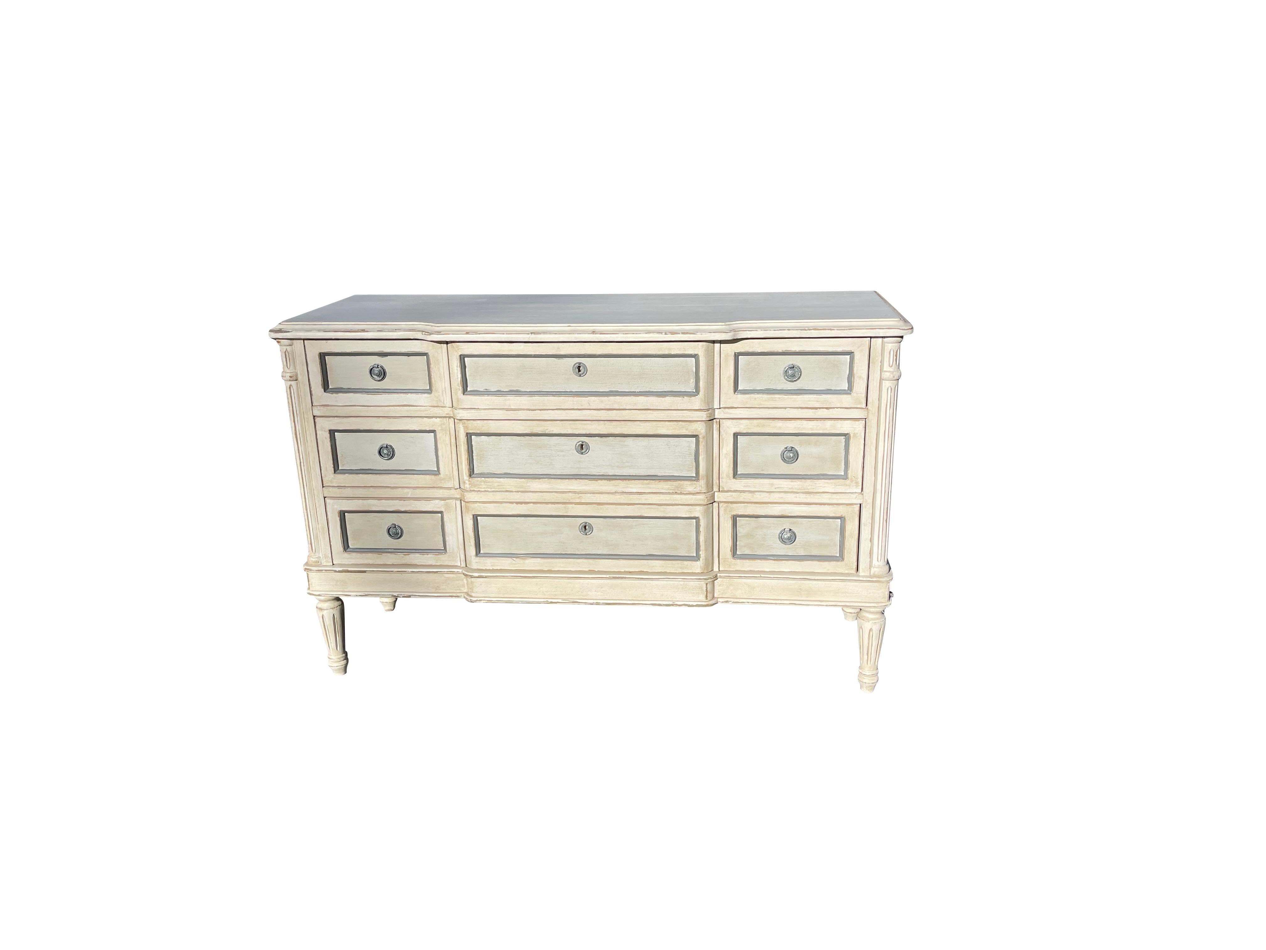Louis XVI  Style Grey and White Dresser / Chest In Good Condition In Essex, MA