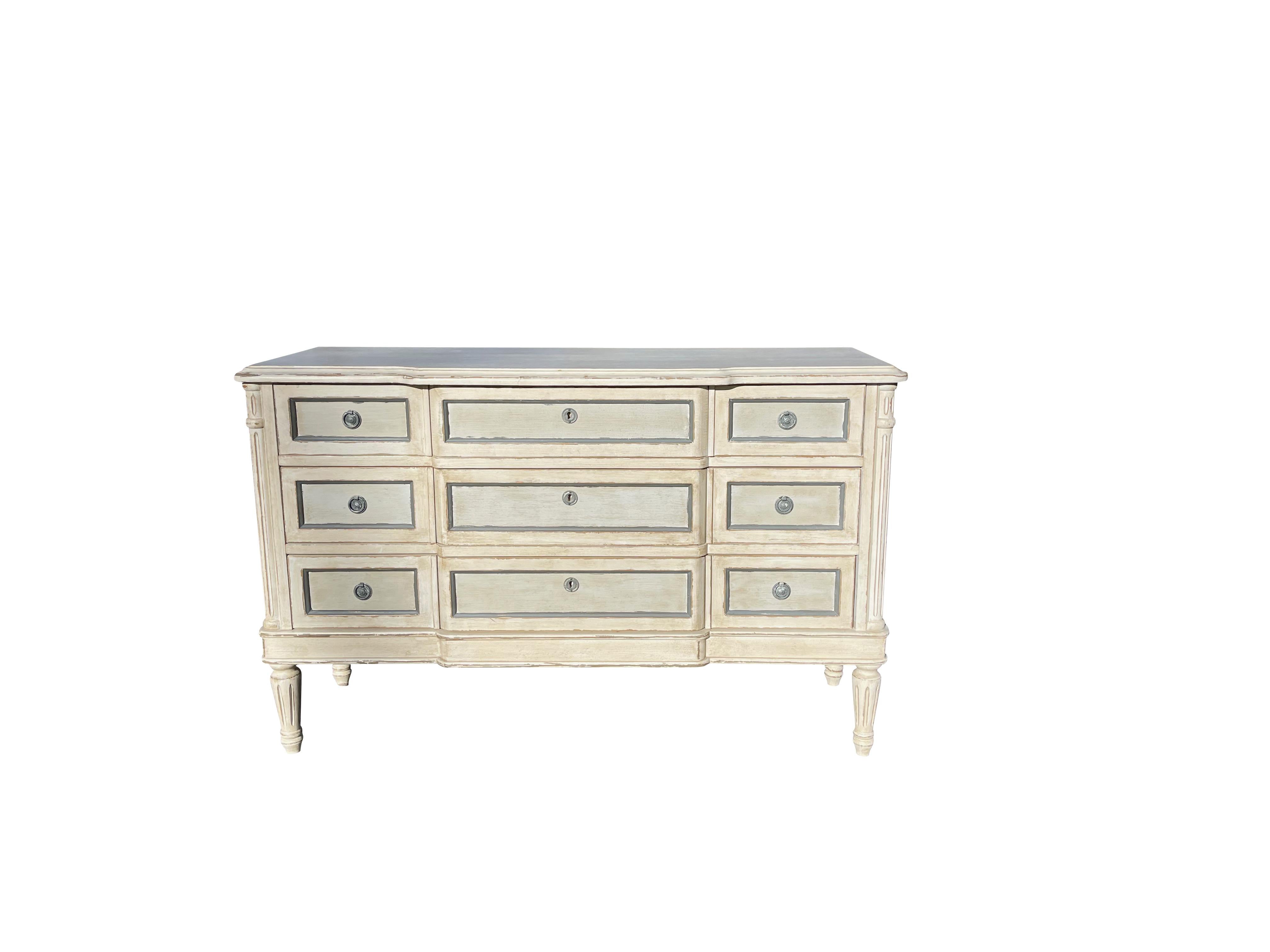Contemporary Louis XVI  Style Grey and White Dresser / Chest