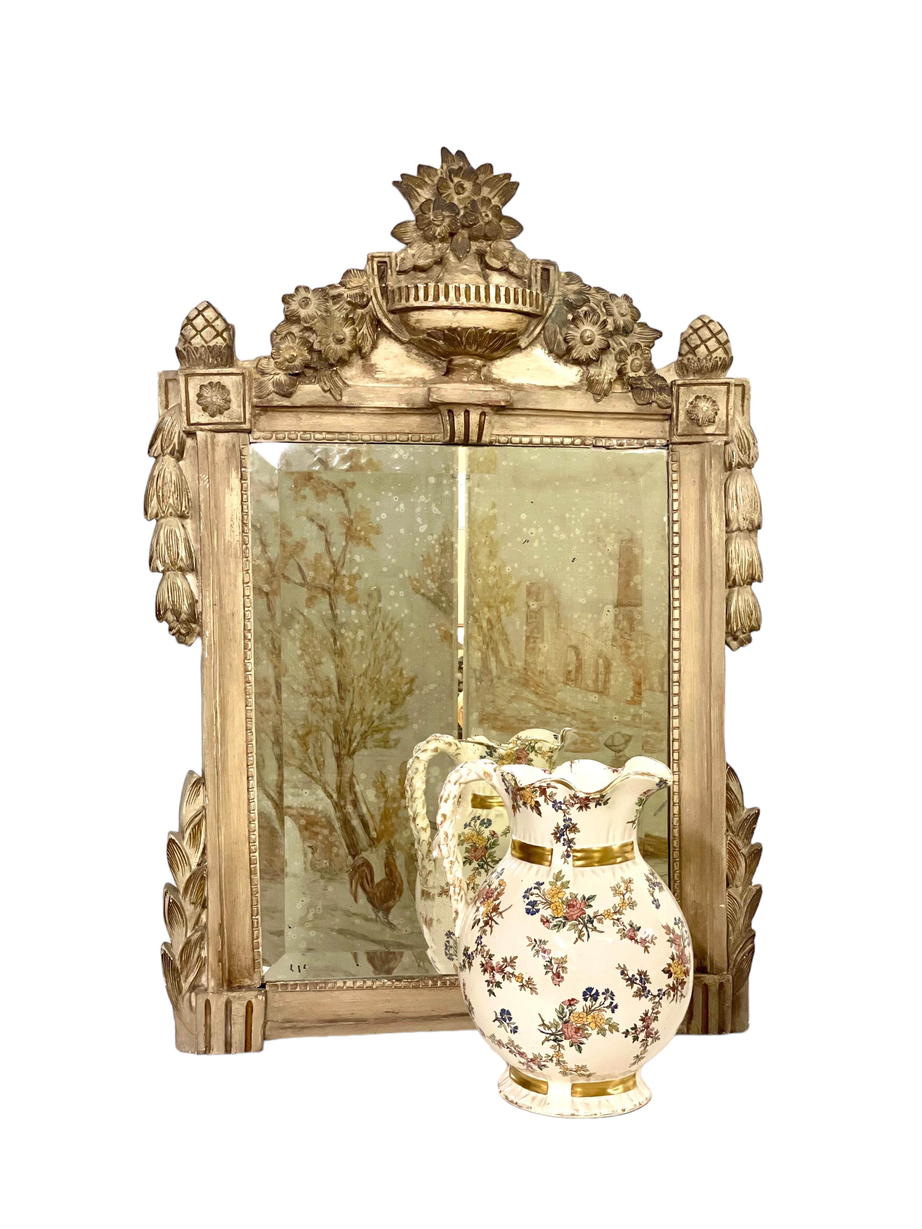 Chêne Miroir Louis XVI du 19ème siècle laqué gris en vente