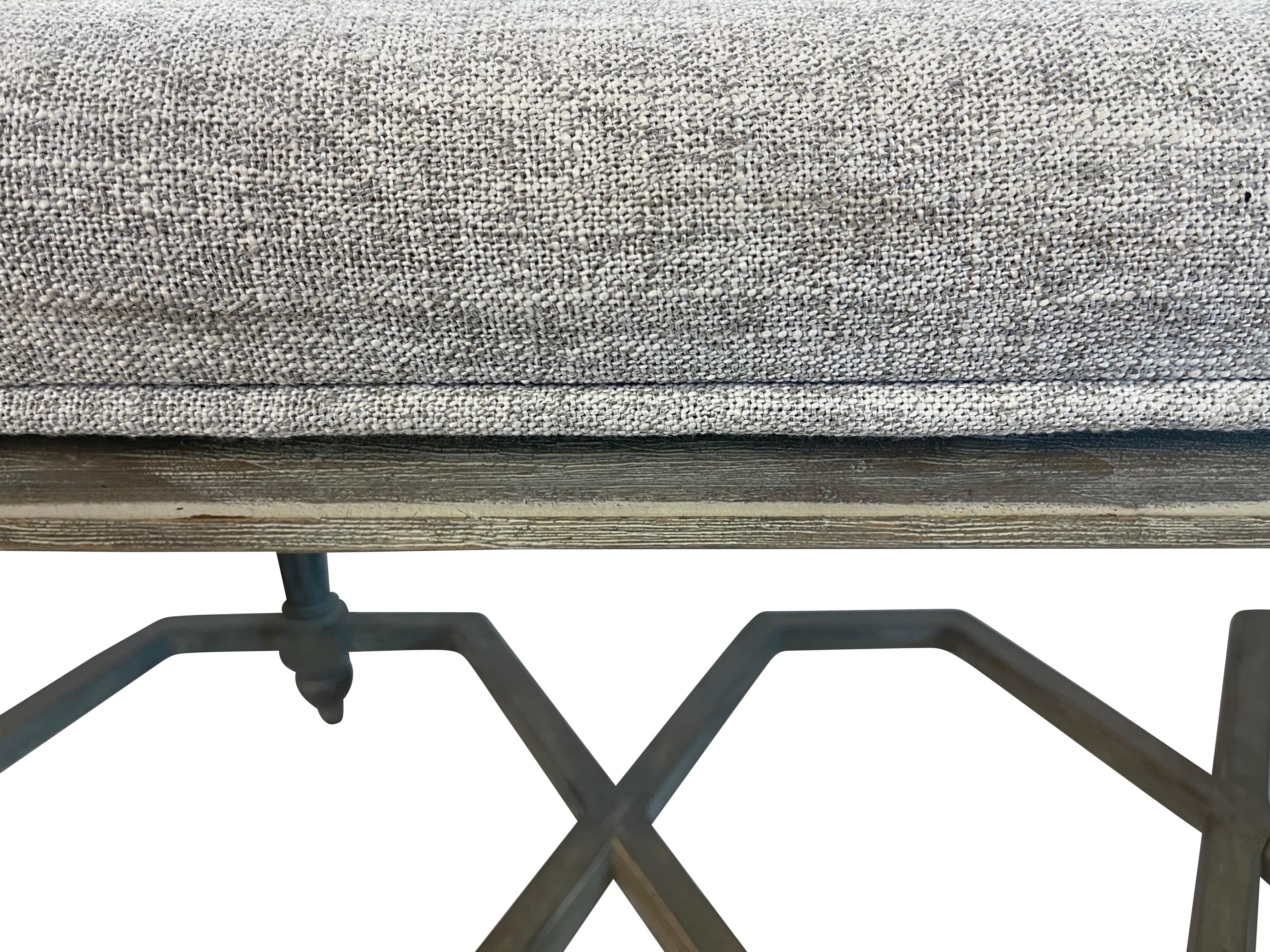 Louis XVI Style Grey Painted Bench with Grey Upholstery 2