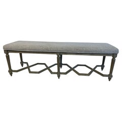 Louis XVI Style Grey Painted Bench with Grey Upholstery