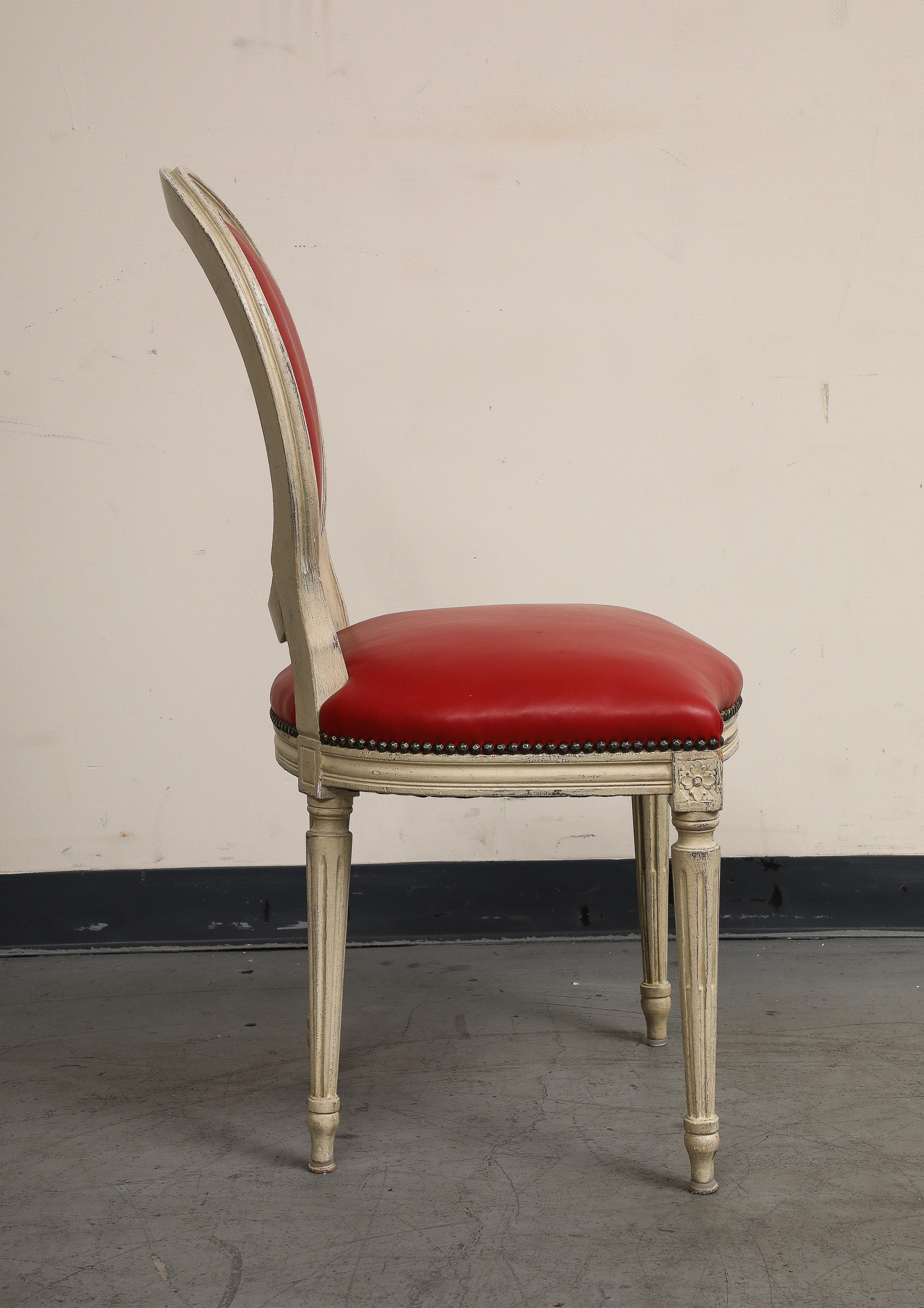Louis XVI Style Grisaille Chairs with Red Leather by Baker, Group of 14 For Sale 4