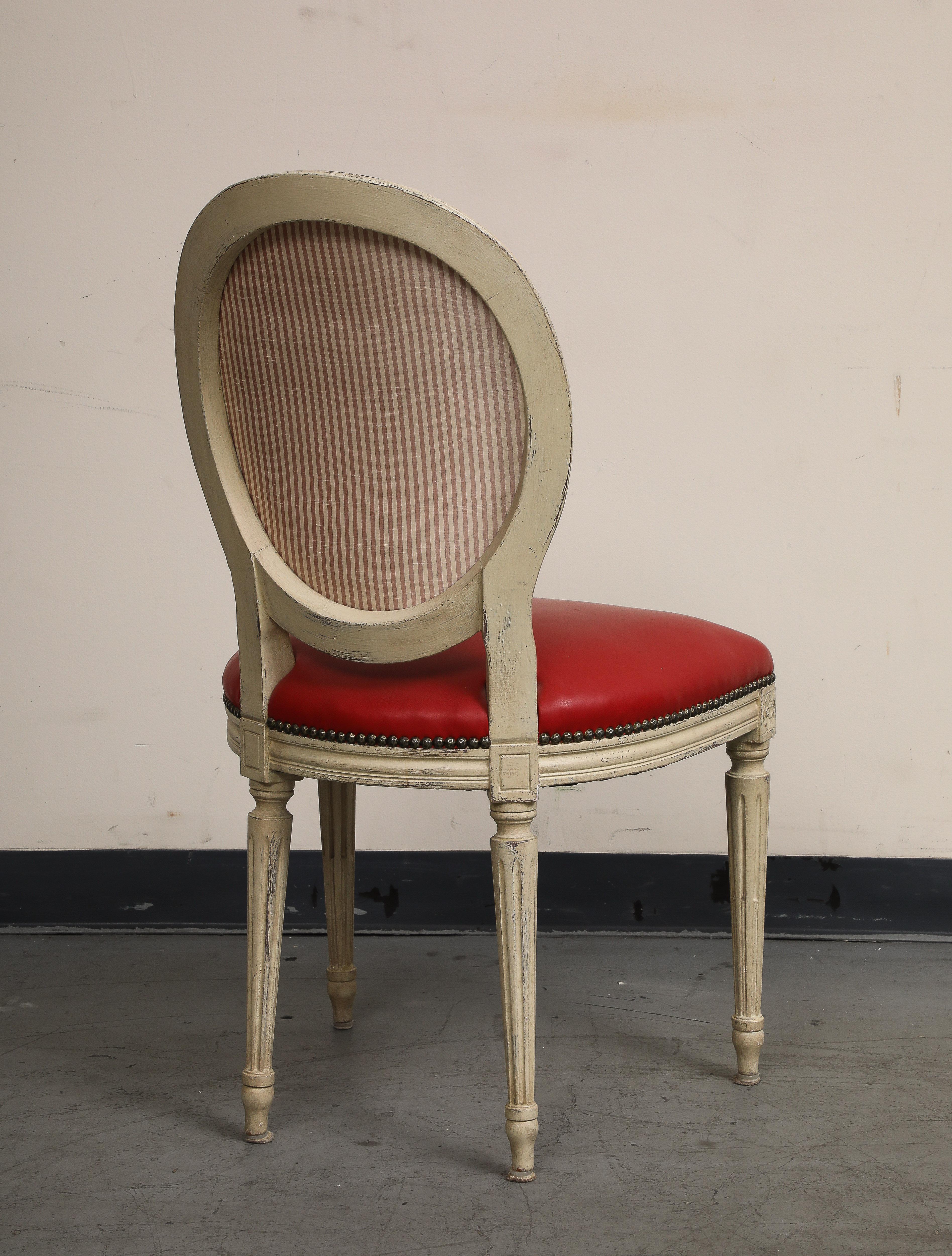Louis XVI Style Grisaille Chairs with Red Leather by Baker, Group of 14 For Sale 5