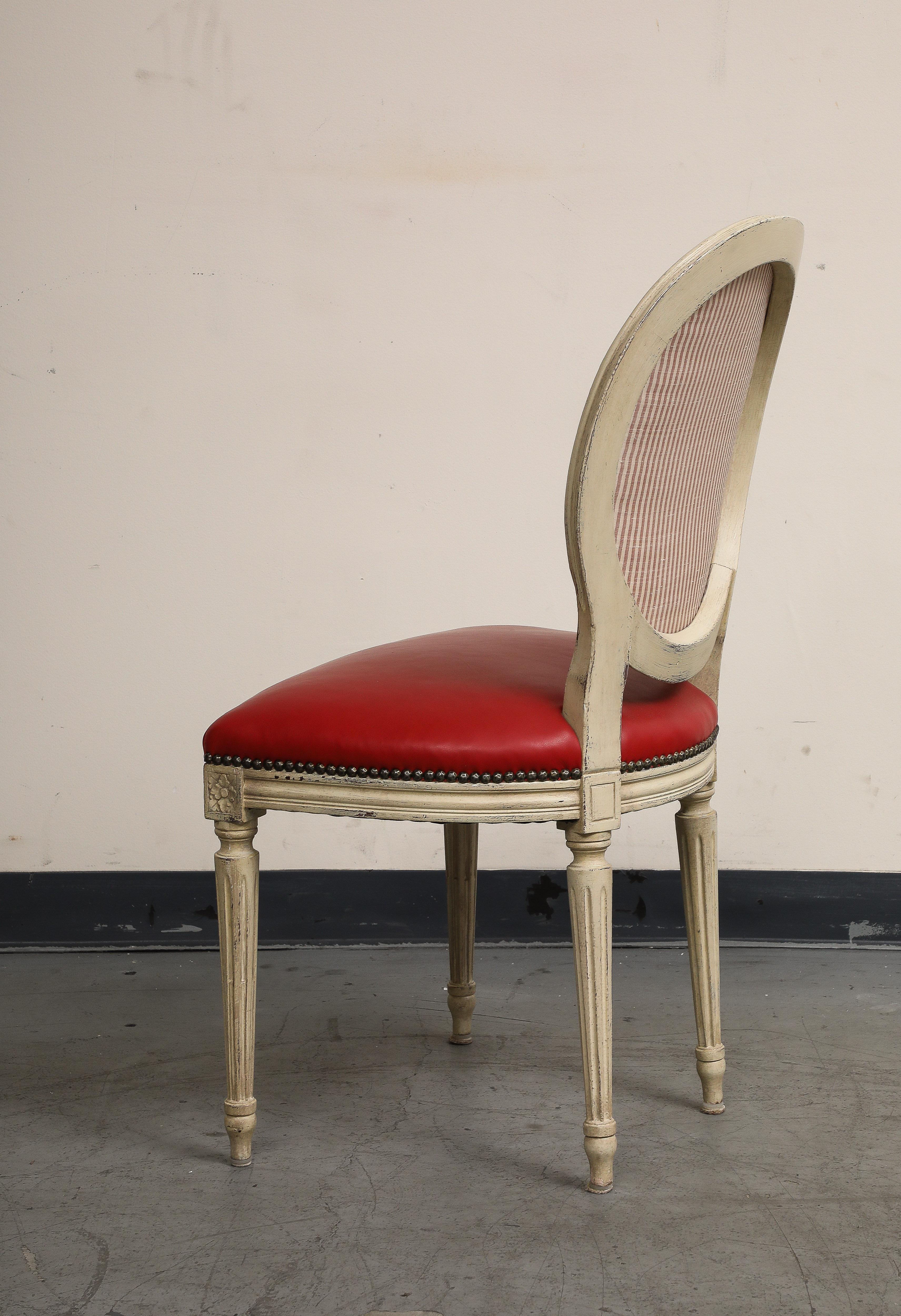 Louis XVI Style Grisaille Chairs with Red Leather by Baker, Group of 14 For Sale 6