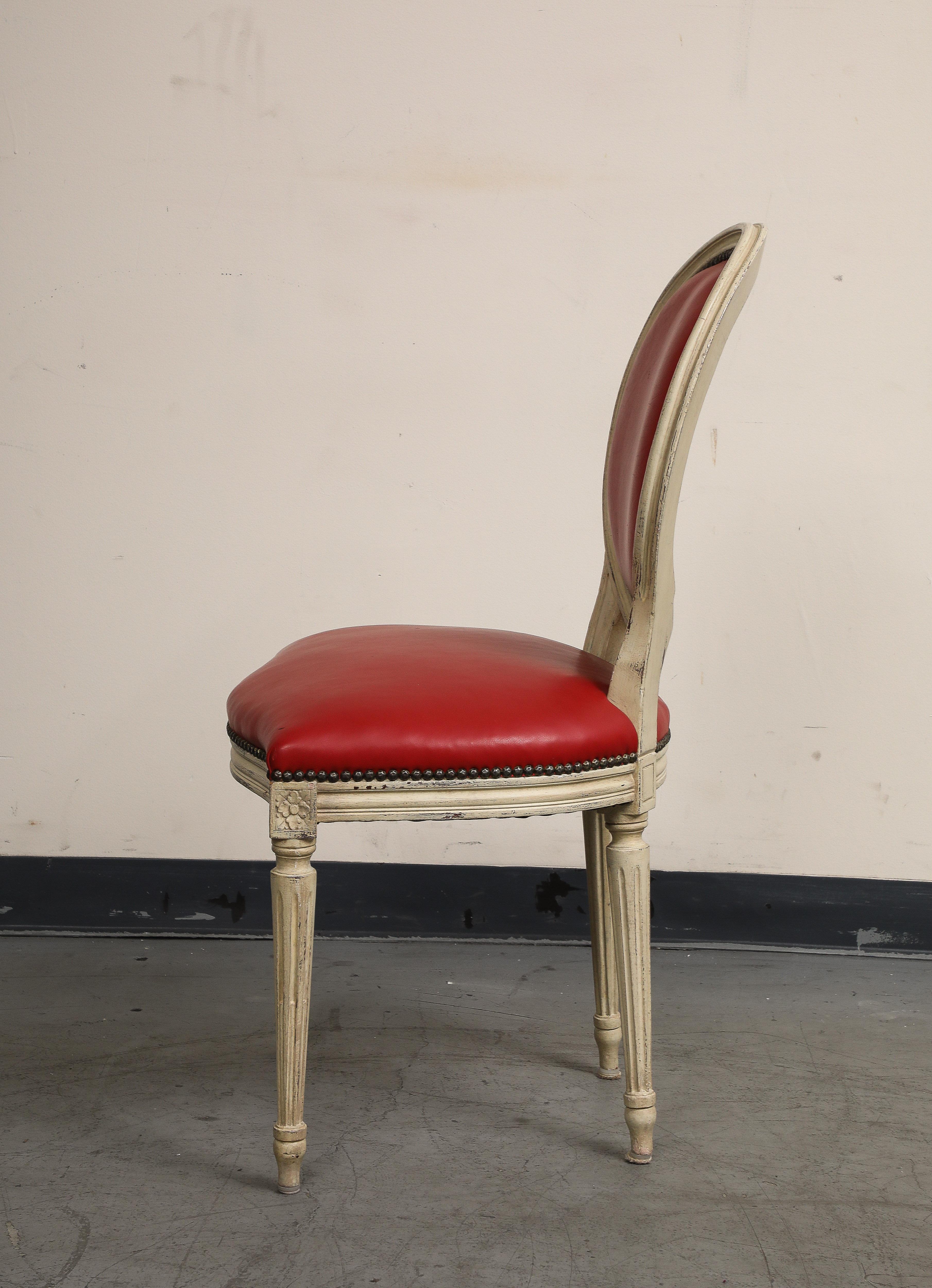 Louis XVI Style Grisaille Chairs with Red Leather by Baker, Group of 14 For Sale 7