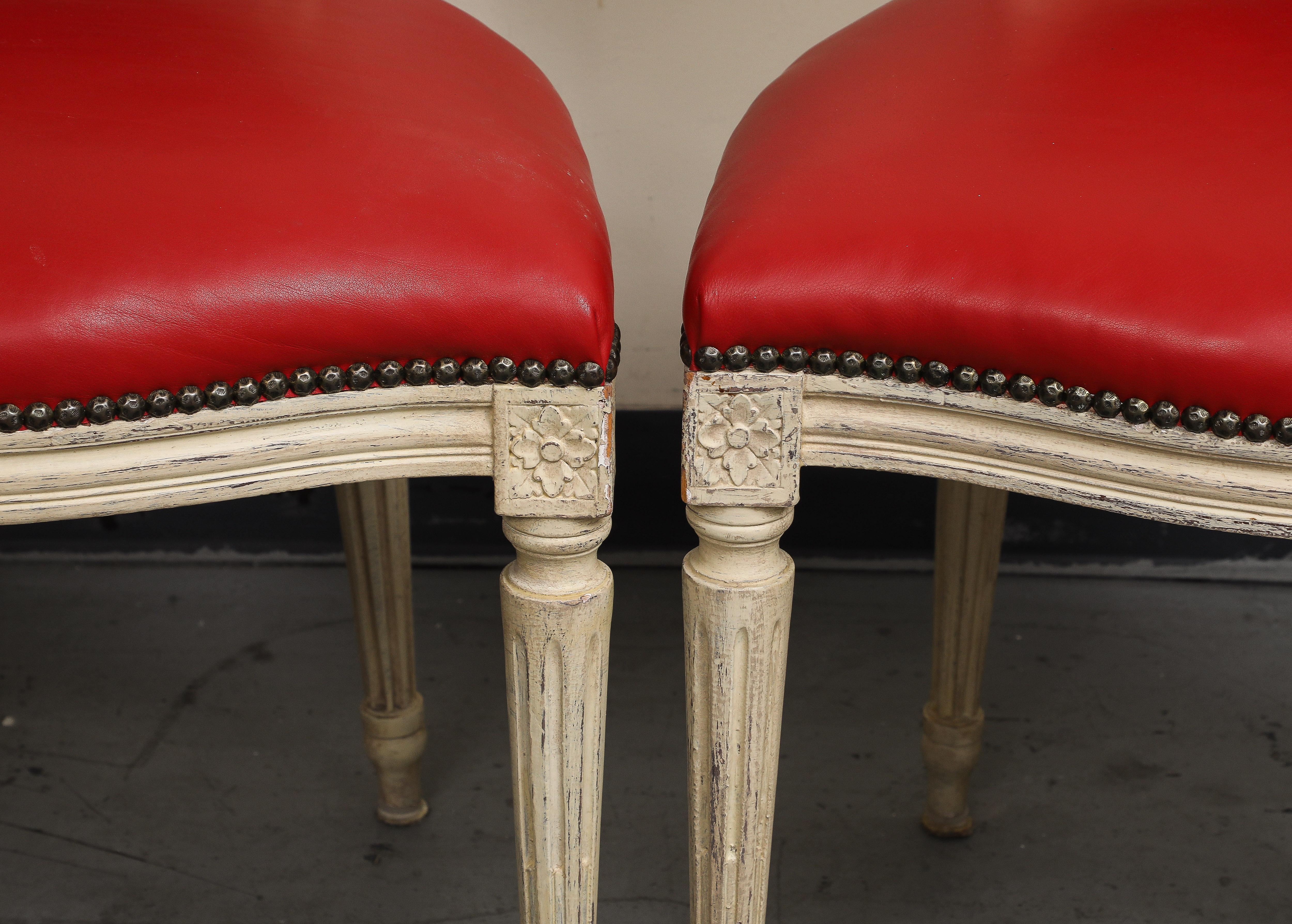 Louis XVI Style Grisaille Chairs with Red Leather by Baker, Group of 14 For Sale 9