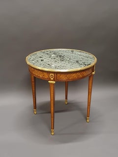 Louis XVI Style Gueridon Table in Marquetry and Gilt Bronze