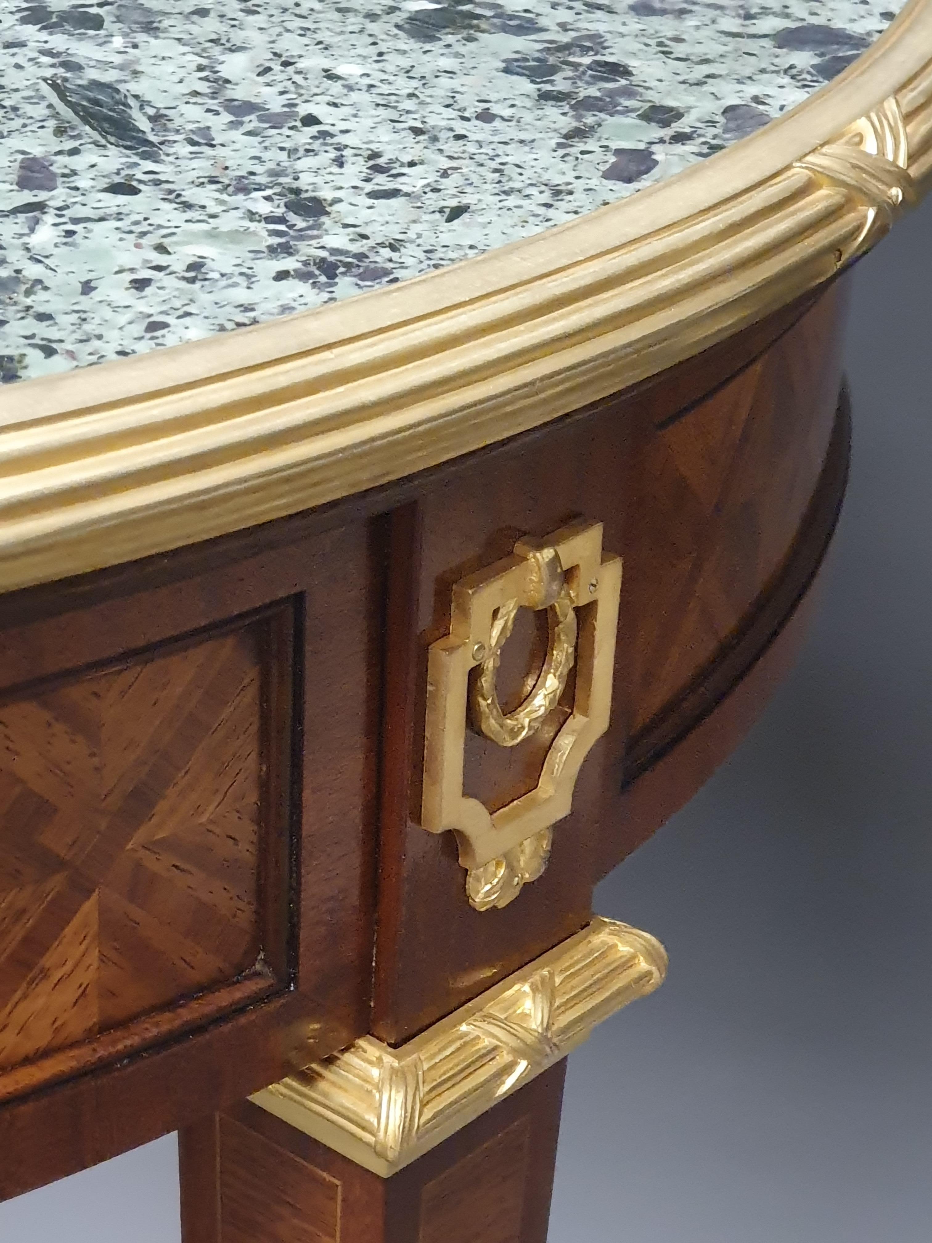 19th Century Louis XVI Style Gueridon Table in Marquetry and Gilt Bronze For Sale