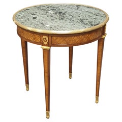 Louis XVI Style Gueridon Table in Marquetry and Gilt Bronze