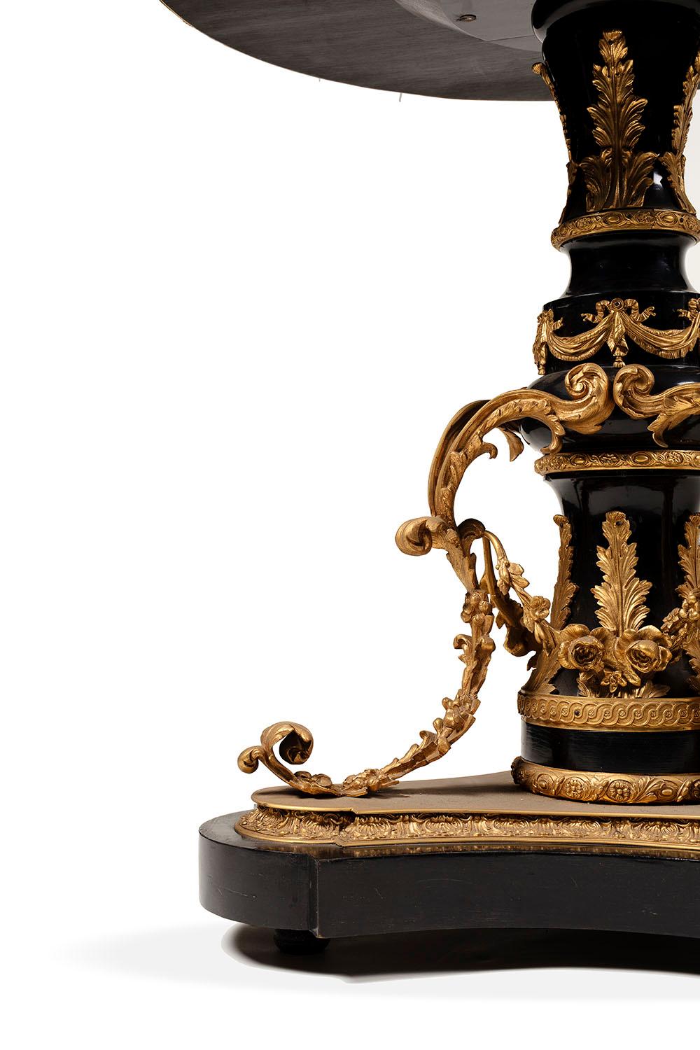 Bronze Louis XVI Style Gueridon with Sevres, Style Plaques Porcelain For Sale