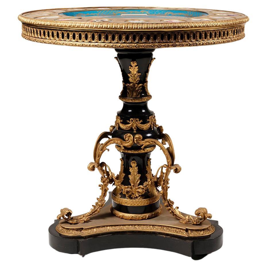 Louis XVI Style Gueridon with Sevres, Style Plaques Porcelain For Sale