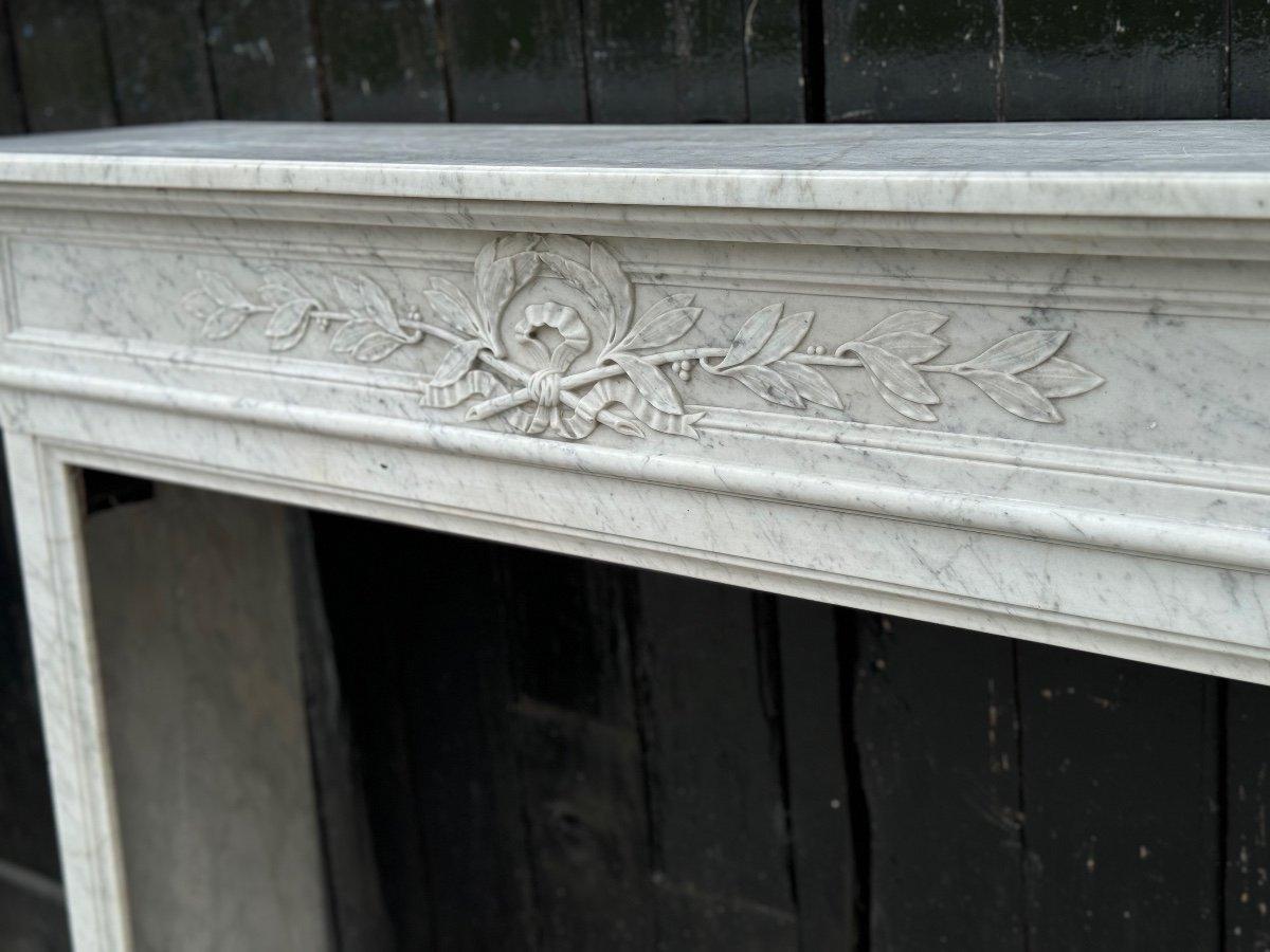 French Louis XVI Style Half Moon Fireplace In White Carrara Marble Circa 1880 For Sale
