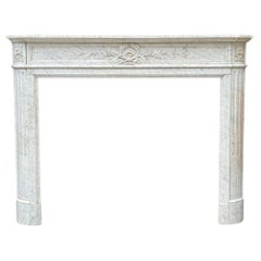 Antique Louis XVI Style Half Moon Fireplace In White Carrara Marble Circa 1880