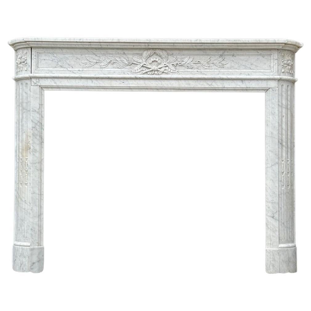 Louis XVI Style Half Moon Fireplace In White Carrara Marble Circa 1880 For Sale