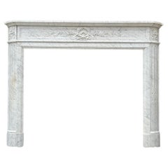 Antique Louis XVI Style Half Moon Fireplace In White Carrara Marble Circa 1880