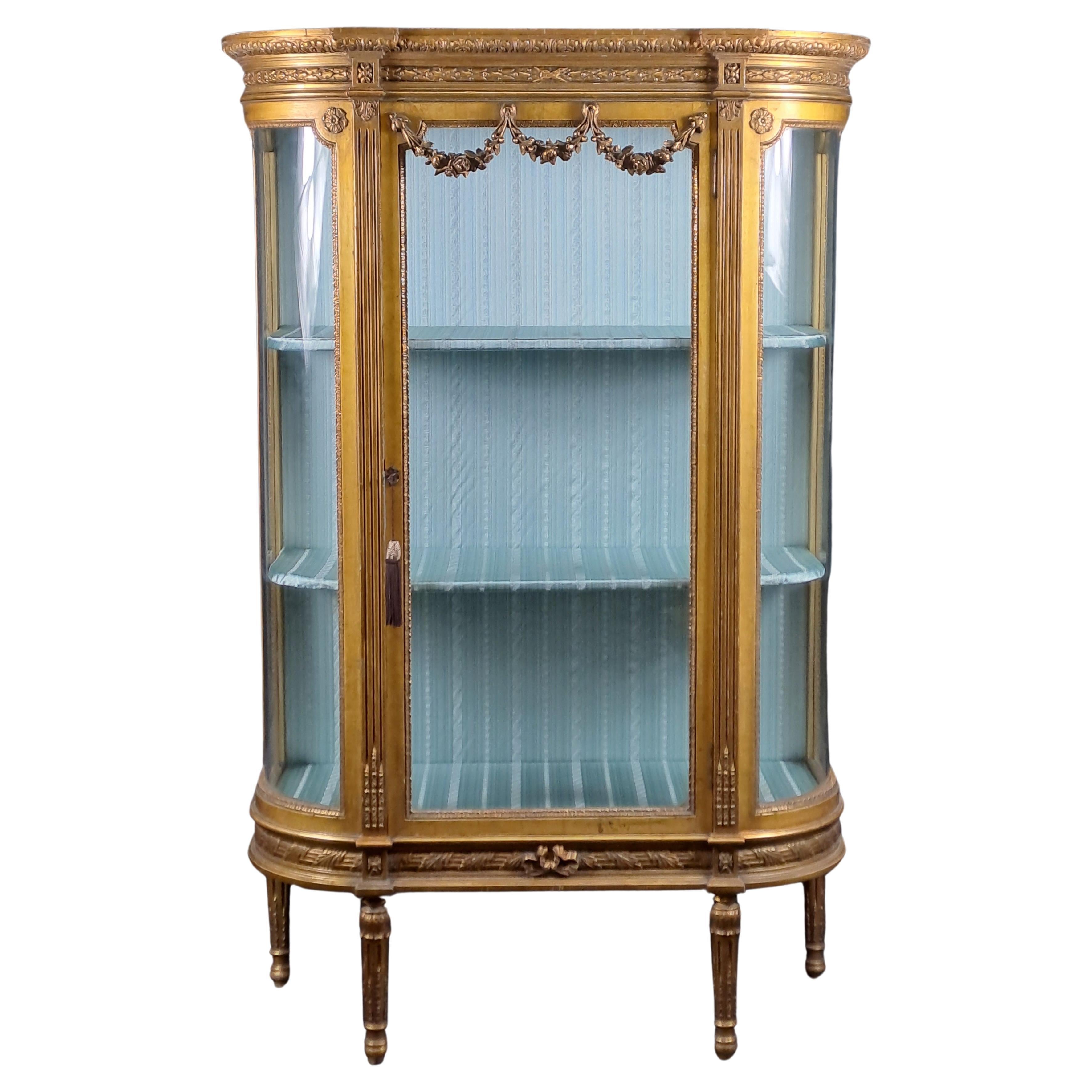 Louis XVI Style Half Moon Showcase In Golden Wood