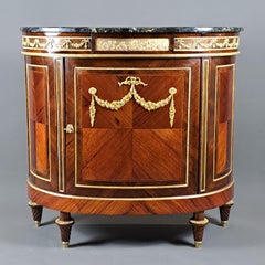 Louis XVI Style Half Moon Sideboard In Marquetry And Gilt Bronze