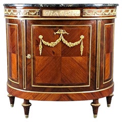 Louis XVI Style Half Moon Sideboard In Marquetry And Gilt Bronze