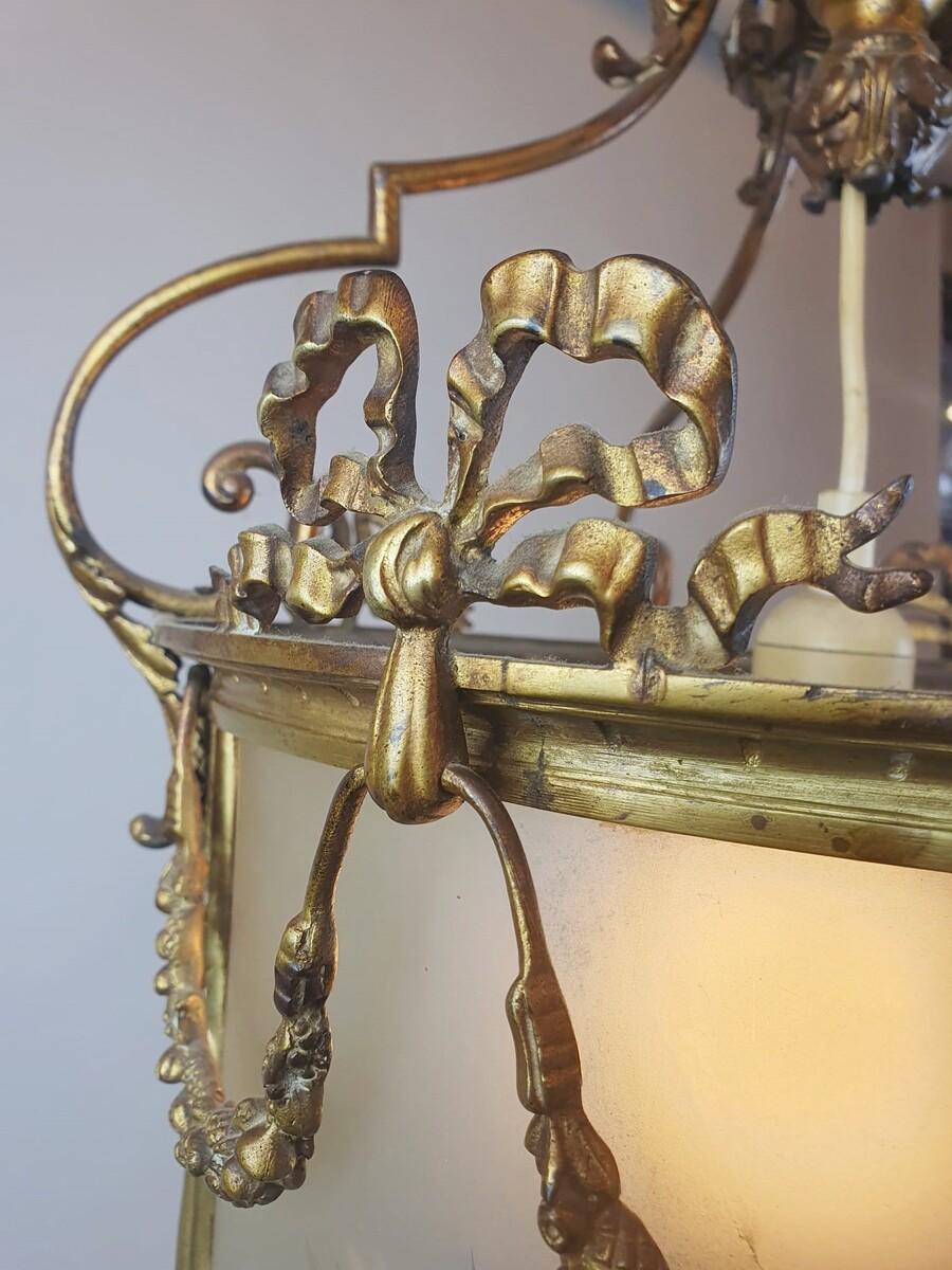 Louis XVI Style Hall Lantern In Bronze And Brass, 1900s For Sale 1
