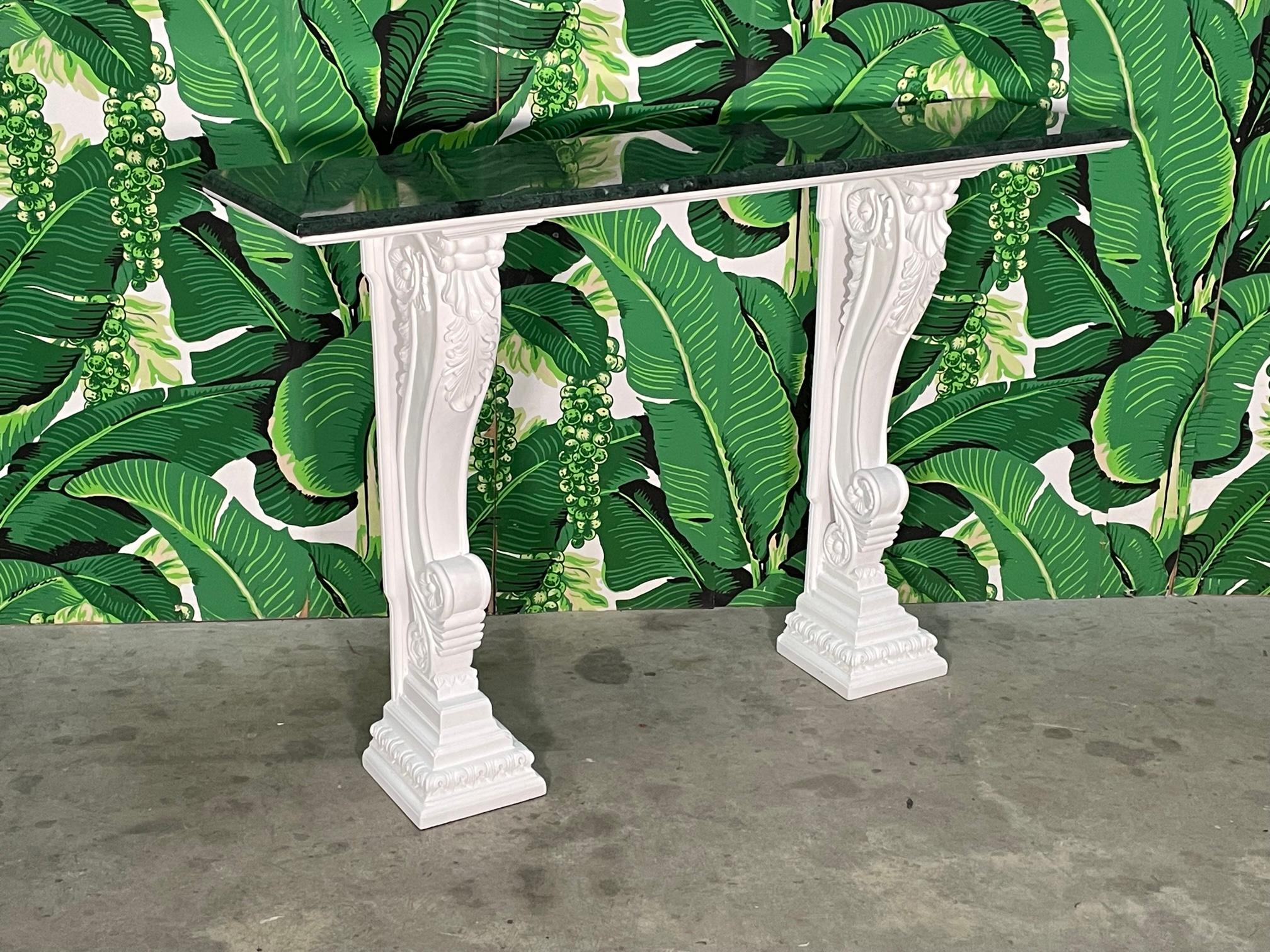 Hollywood Regency Louis XVI Style Hand Carved Marble Top Console Table For Sale