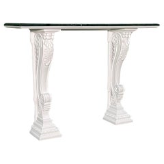 Retro Louis XVI Style Hand Carved Marble Top Console Table