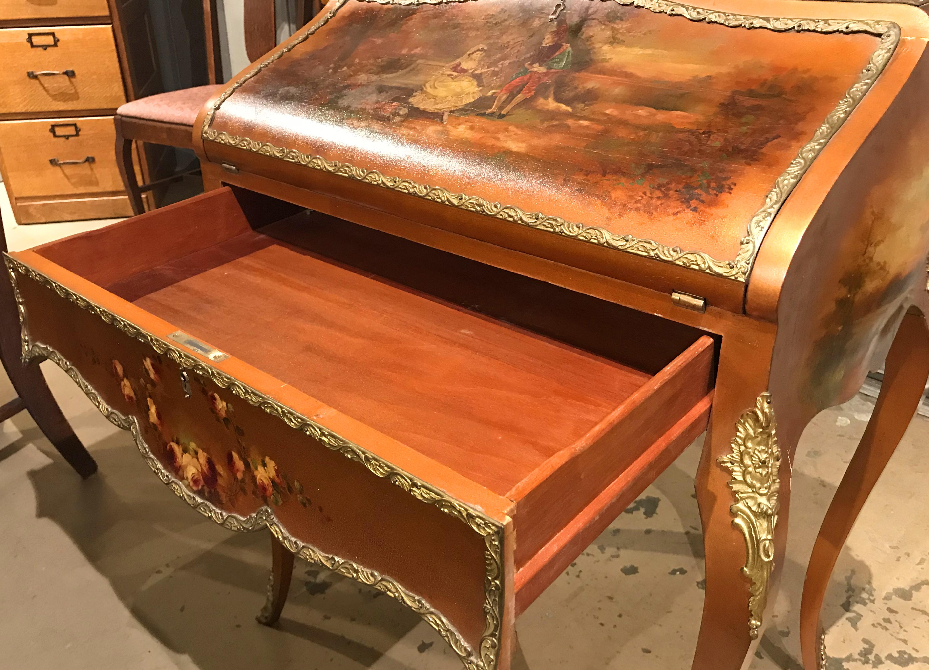 Louis XVI Style Hand Painted Ladies Writing Desk with Ormolu by Paine Furniture 2