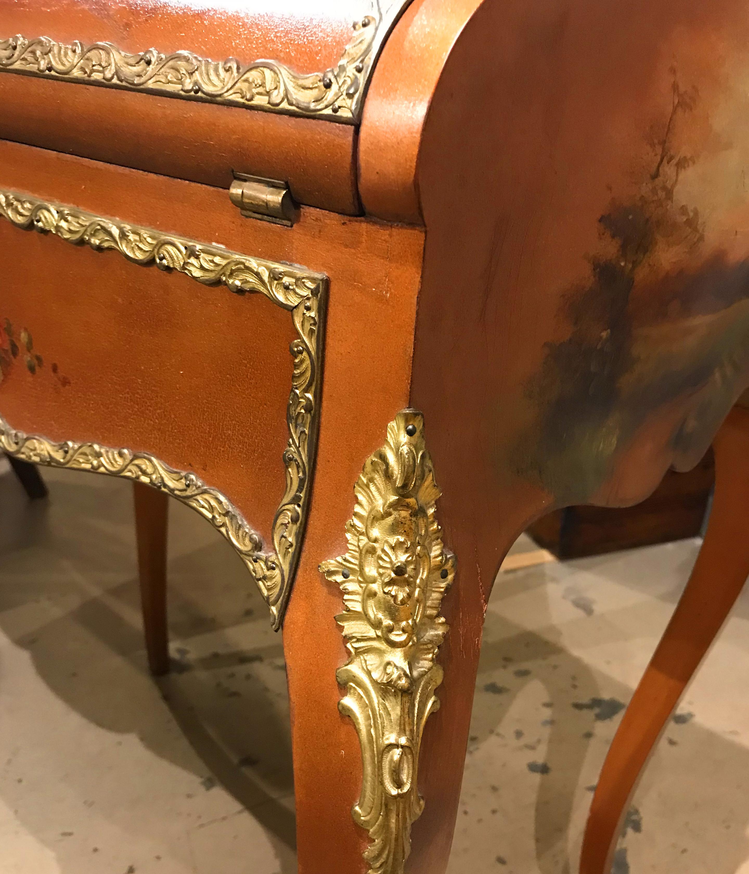 Louis XVI Style Hand Painted Ladies Writing Desk with Ormolu by Paine Furniture 3