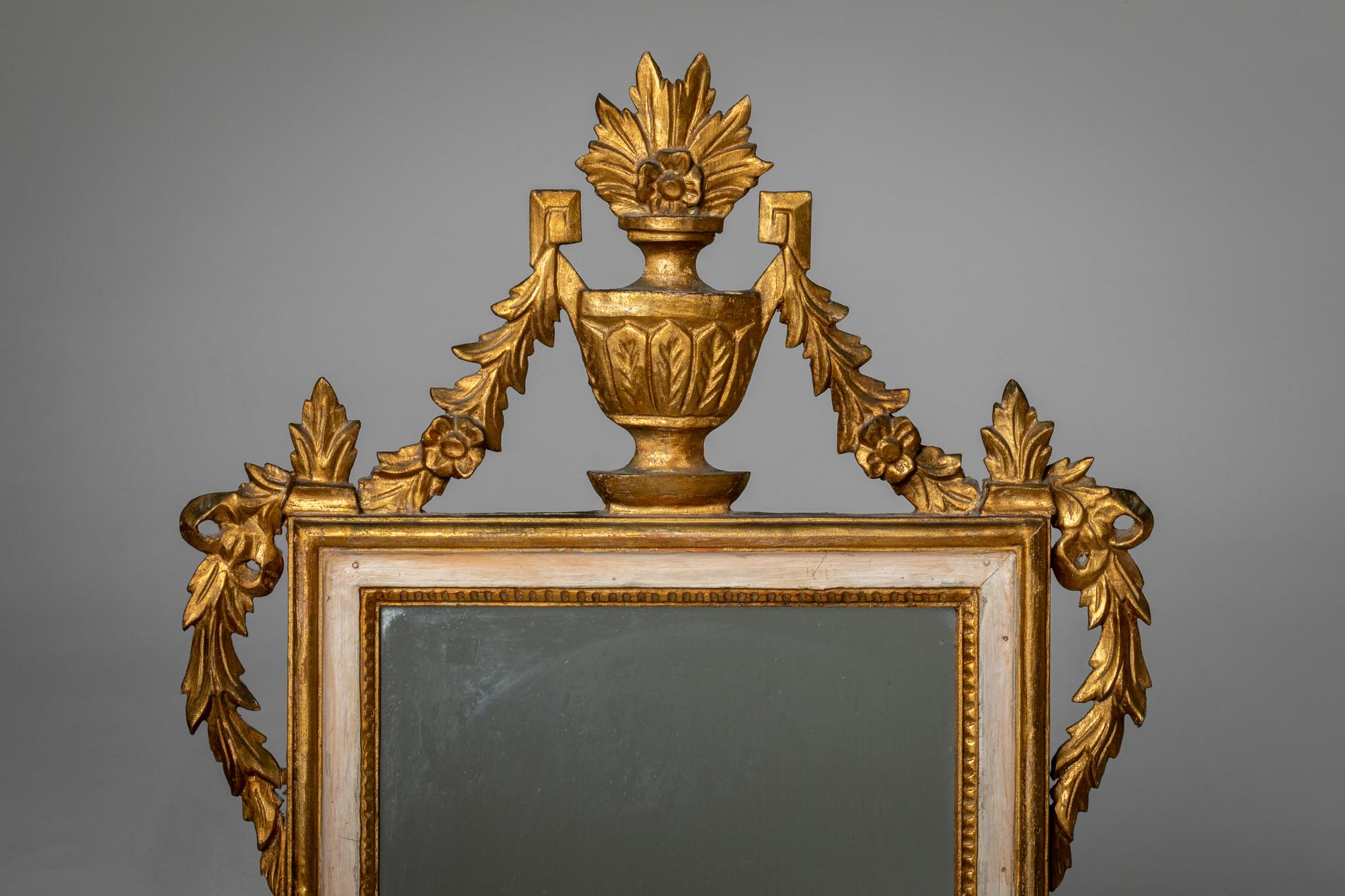 French Louis XVI Handcarved Giltwood Mirror painted in White For Sale