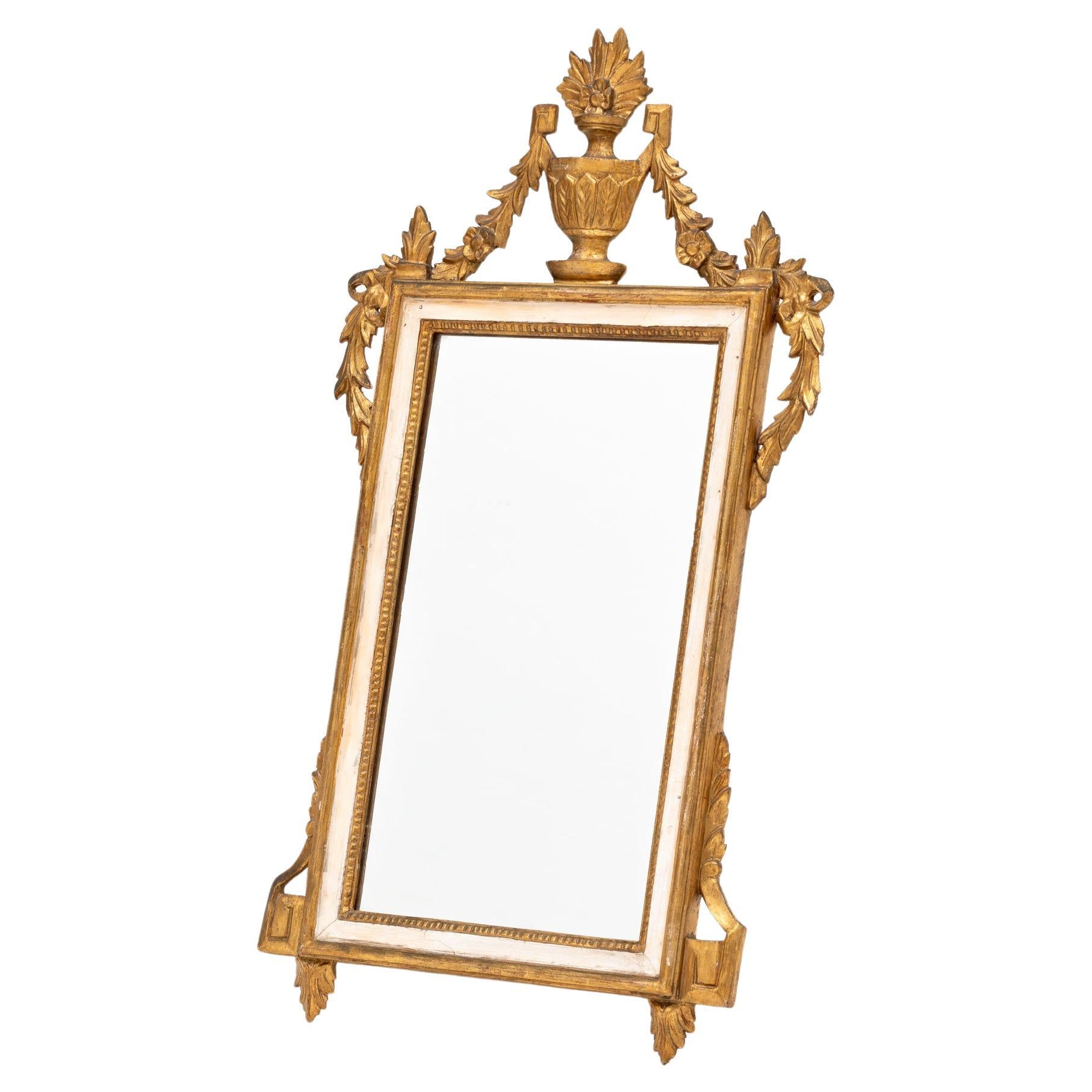 Louis XVI Handcarved Giltwood Mirror painted in White For Sale