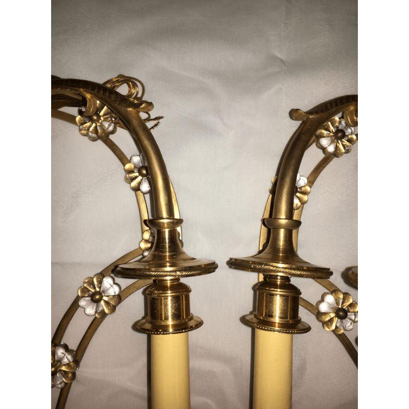 20th Century Louis XVI Style Harp Back Bronze Wall Sconces, a Pair For Sale