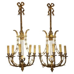 Louis XVI Style Harp Back Bronze Wall Sconces, a Pair