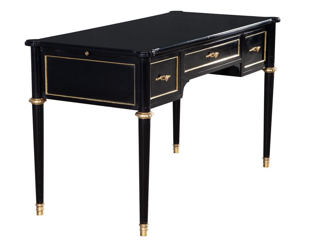 Louis XVI Style High Gloss Black Lacquered Writing Desk 3