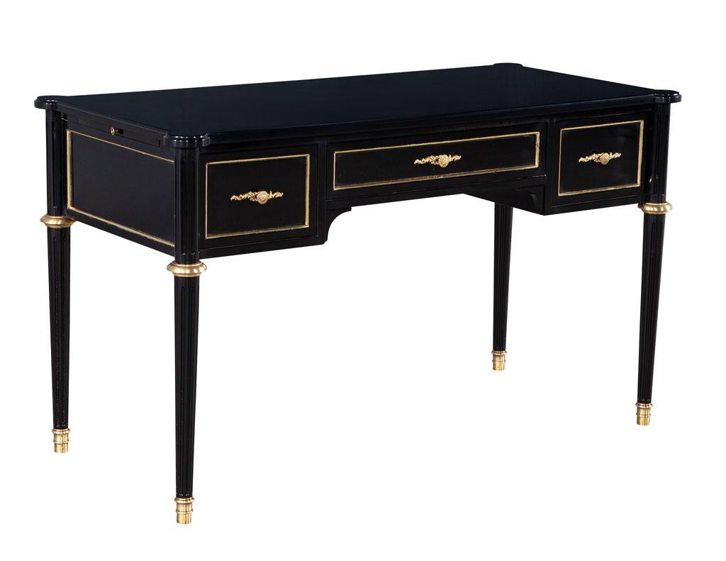 Louis XVI Style High Gloss Black Lacquered Writing Desk 4