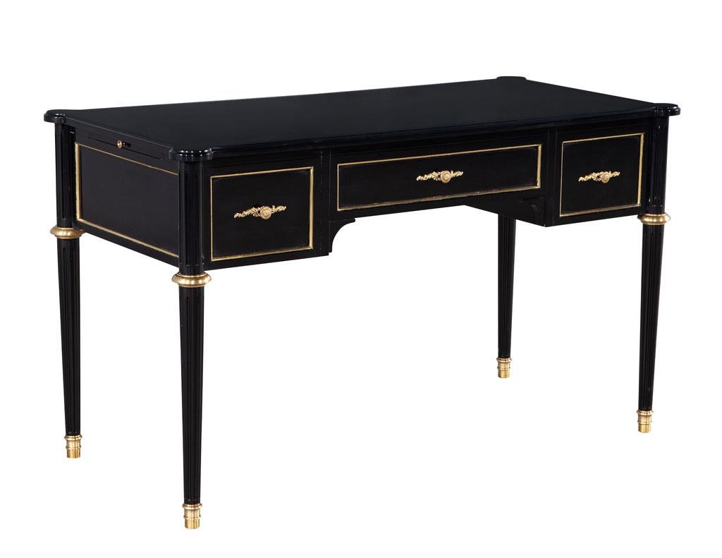 Louis XVI Style High Gloss Black Lacquered Writing Desk 5