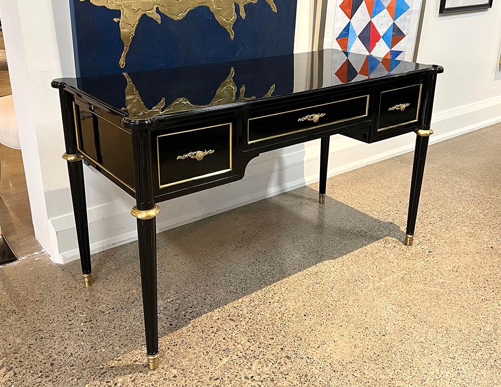 Louis XVI Style High Gloss Black Lacquered Writing Desk 6