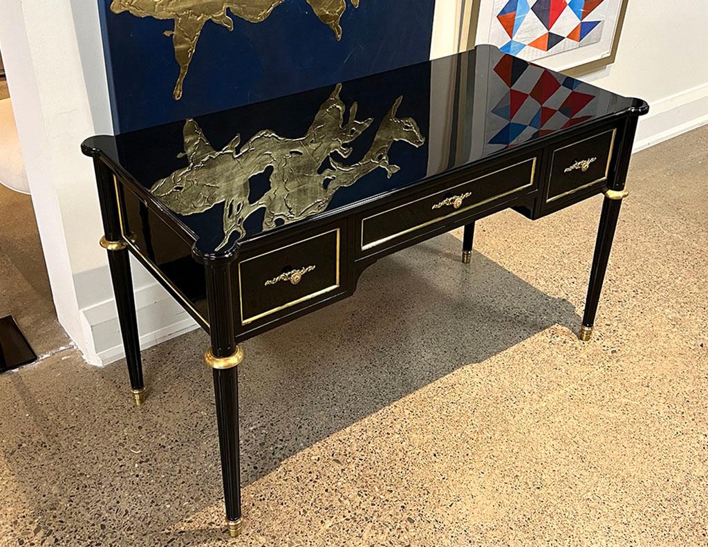 Louis XVI Style High Gloss Black Lacquered Writing Desk 7