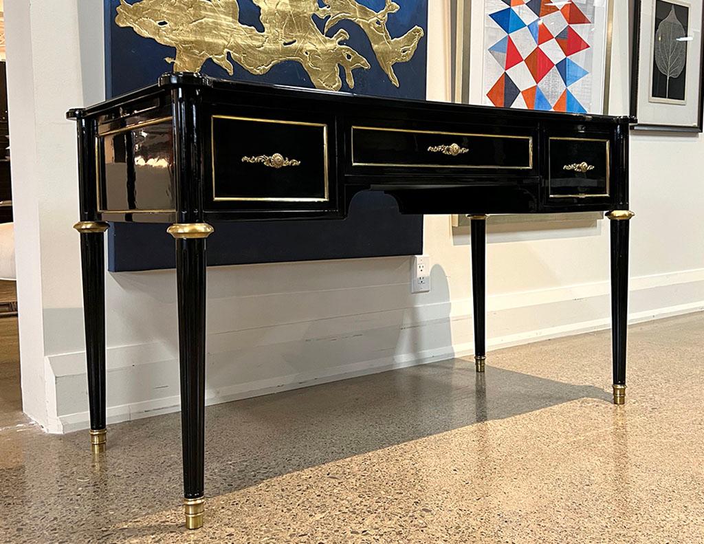 Louis XVI Style High Gloss Black Lacquered Writing Desk 8