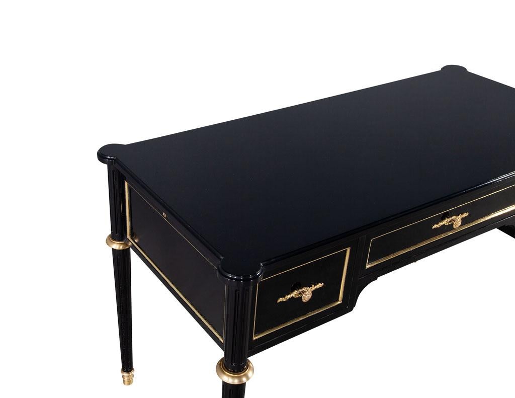 Louis XVI Style High Gloss Black Lacquered Writing Desk In Excellent Condition In North York, ON